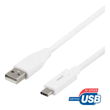 DELTACO USB 2.0 -kaapeli, Type A - Type C uros, 0,5m, valkoinen USBC-1008 Vastaa: N/A
