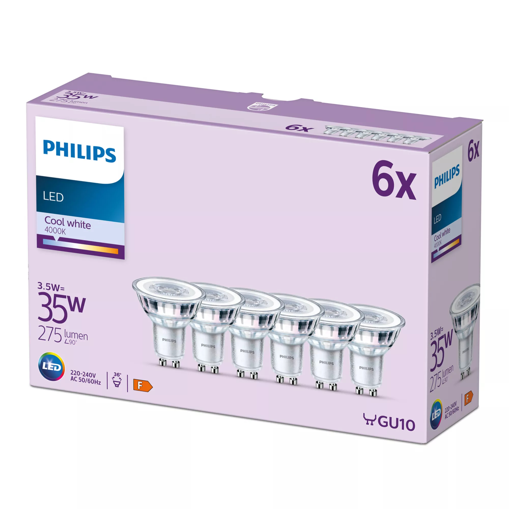 Philips LED-lamppu LED-klassikko 3,5 W/827 (35 W) kuuden kappaleen pakkaus GU10