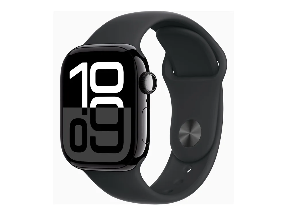 Apple Watch Series 10 GPS + Cellular 42mm - Jet Black Aluminium Case with Black Sport Band - S/M