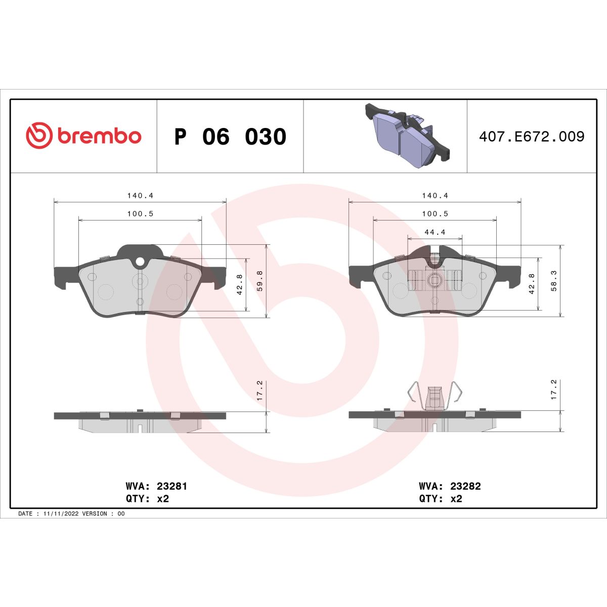Jarrupalat, levyjarru BREMBO P 06 030