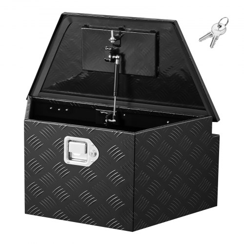 VEVOR Trailer Tongue Box, 660 x 330 x 305 mm Aluminum Trailer Tongue Tool Box, Heavy Duty Storage Organizer with Lock & Keys, Utility Tool Chest for Pickup Truck Bed, RV, SUV, Off-Road Vehicle, Black