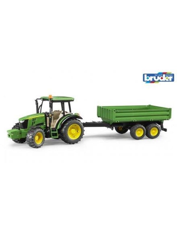 Bruder John Deere 5115M -traktori kippaava perävaunu mukana