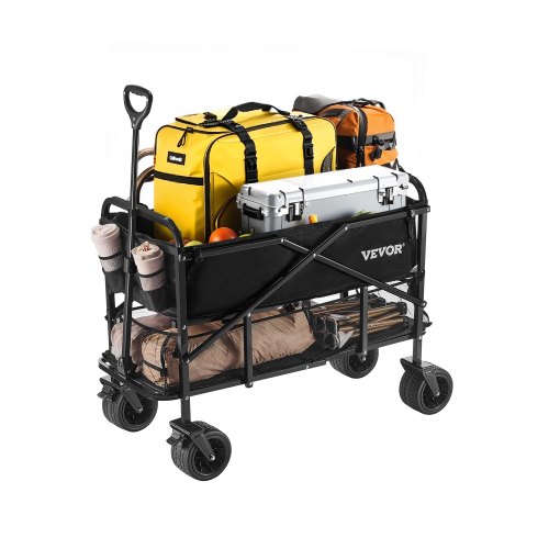 VEVOR Double Decker Wagon Collapsible, 400L Heavy Duty Folding Wagon Cart, Extended Long Garden Cart with All-Terrain Wheels, Support Up to 450lbs, Outdoor Utility Wagon for Camping, Sports, Shopping