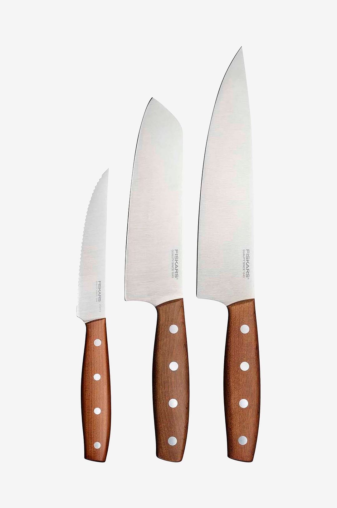 Fiskars Folken -veitsisetti, 3-osainen, saksalaista ruostumatonta terästä ja FSC-sertifioitua vaahteraa