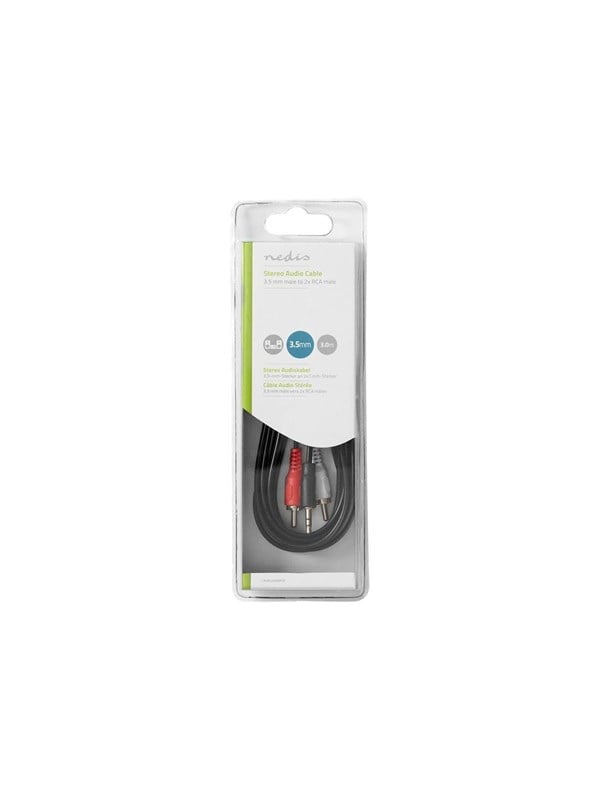 Nedis Stereoäänikaapeli | 3.5 mm uros | 2x RCA uros | Niklattu | 3.00 m | Pyöreä | Musta | Laatikko