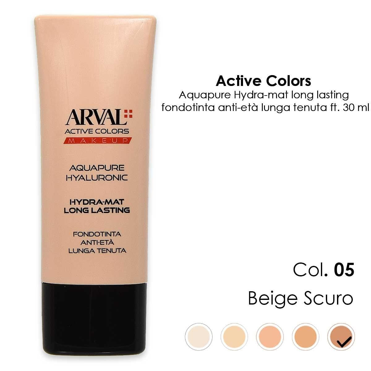 Arval Aquapure Hyaluronic - Hydra-Mat Long Lasting N. 05 - Tummanbeige ikääntymistä ehkäisevä pitkäkestoinen meikkivoide Ft 30 ml