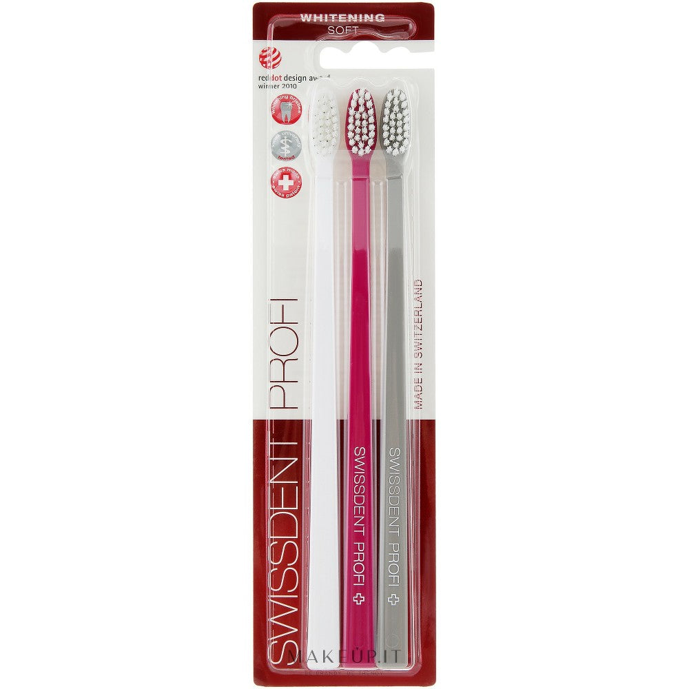 Swissdent Trio Soft -valkaiseva hammasharja 2 + 1 ILMAISEKSI (valkoinen + pinkki + harmaa)