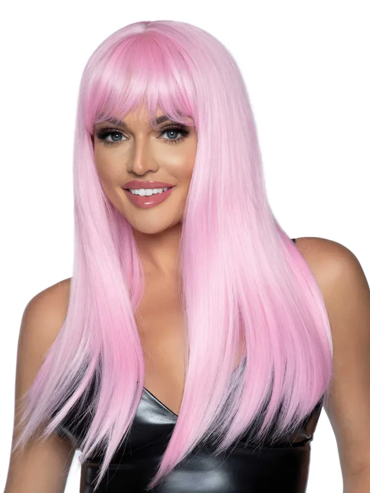 Long Straight Bang Wig Pink Peruukki