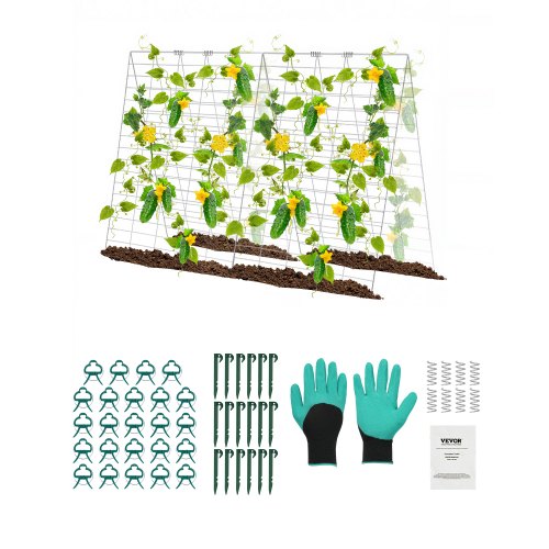 VEVOR Cucumber Trellis for Climbing Plants, 35" x 55" Foldable Cucumber Trellis Set with Plant Clips, Metal Garden Trellis for Raised Bed, Outdoor Plant Grow Support for Tomato, Squash, Vegetable