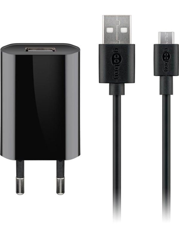 Goobay Micro-USB 5 W laturi + kaapeli,1 m, musta
