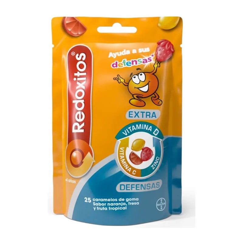 Redoxitos Extra Defenses 25 appelsiinin, mansikan ja trooppisten hedelmien makuista purukumia
