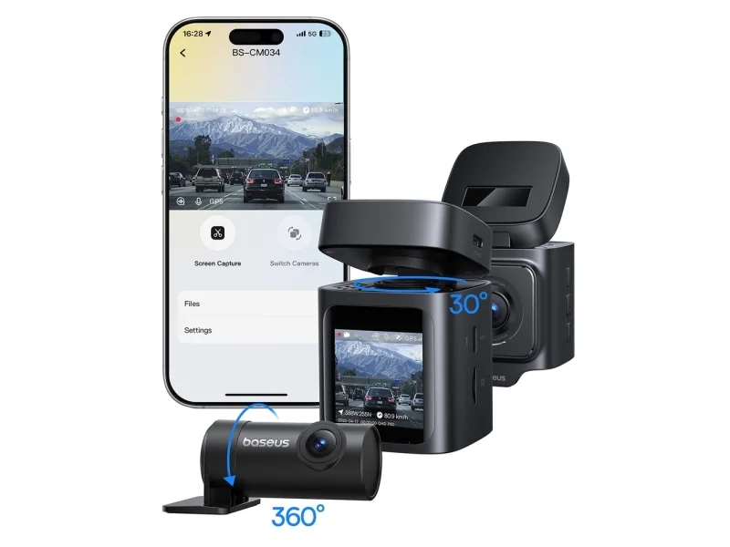 Baseus PrimeTrip VD1 Pro -videotallennin, 4K-autokamera, jossa 1080p-takakamera ja virtalähdepaketti – musta