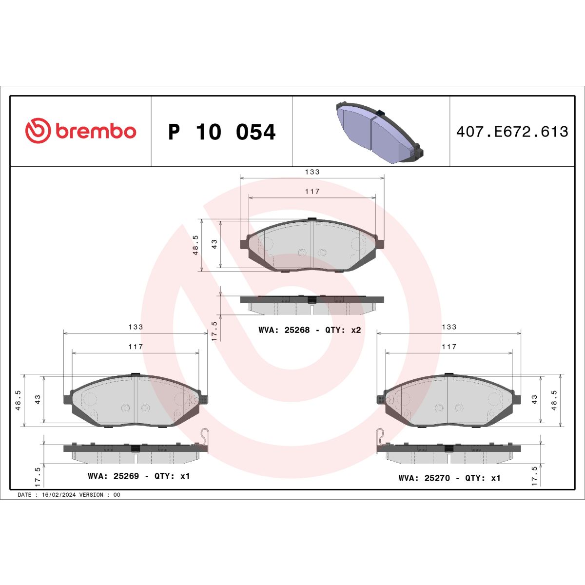 Jarrupalat, levyjarru BREMBO P 10 054