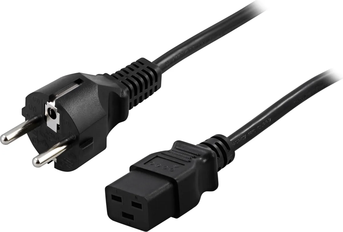 Deltaco DEL-111T - Maadoitettu virtajohto CEE 7/7 - IEC 60320 C19 5 metriä, Musta