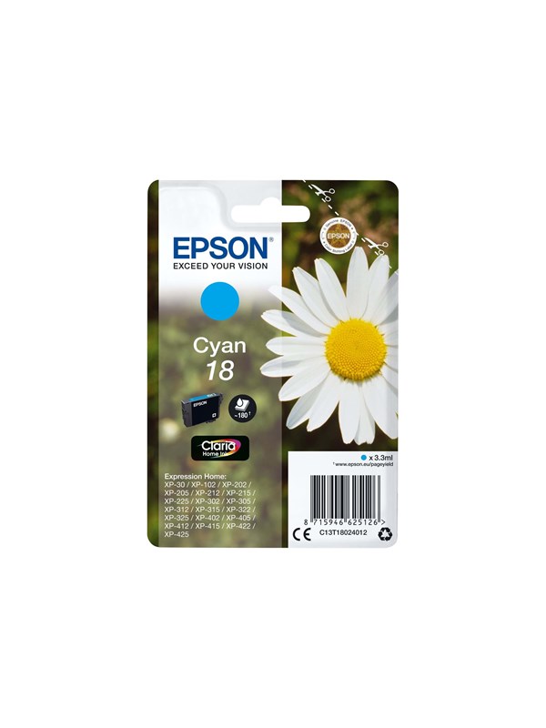 Epson T1802 -mustekasetti, 3.3 ml, syaani