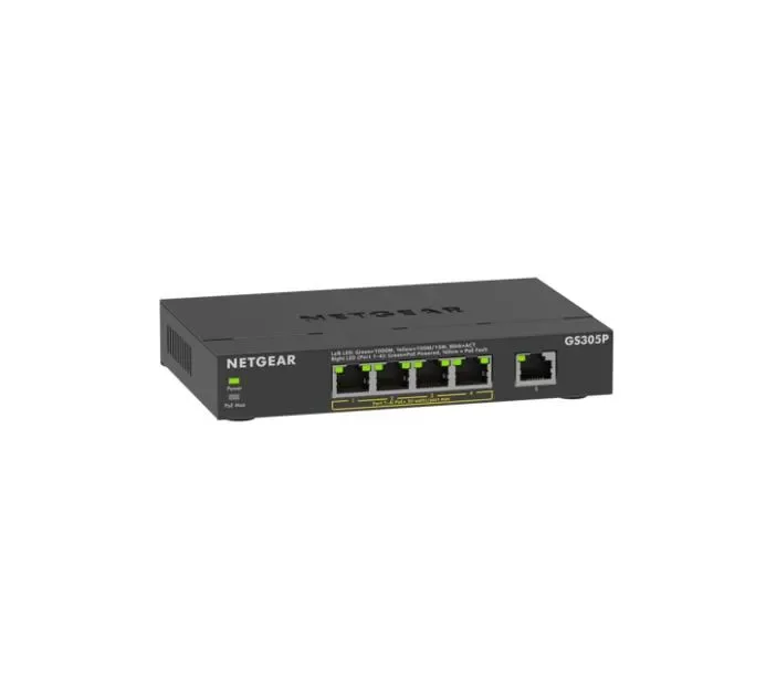NETGEAR GS305P-300EUS - Hallitsematon 5-porttinen Gigabit Ethernet Power over Ethernet -kytkin, Musta