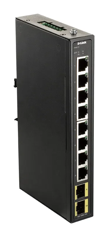 D-Link DIS-100G-10S - Teollisuuden hallitsematon Gigabit Ethernet -kytkin, Musta