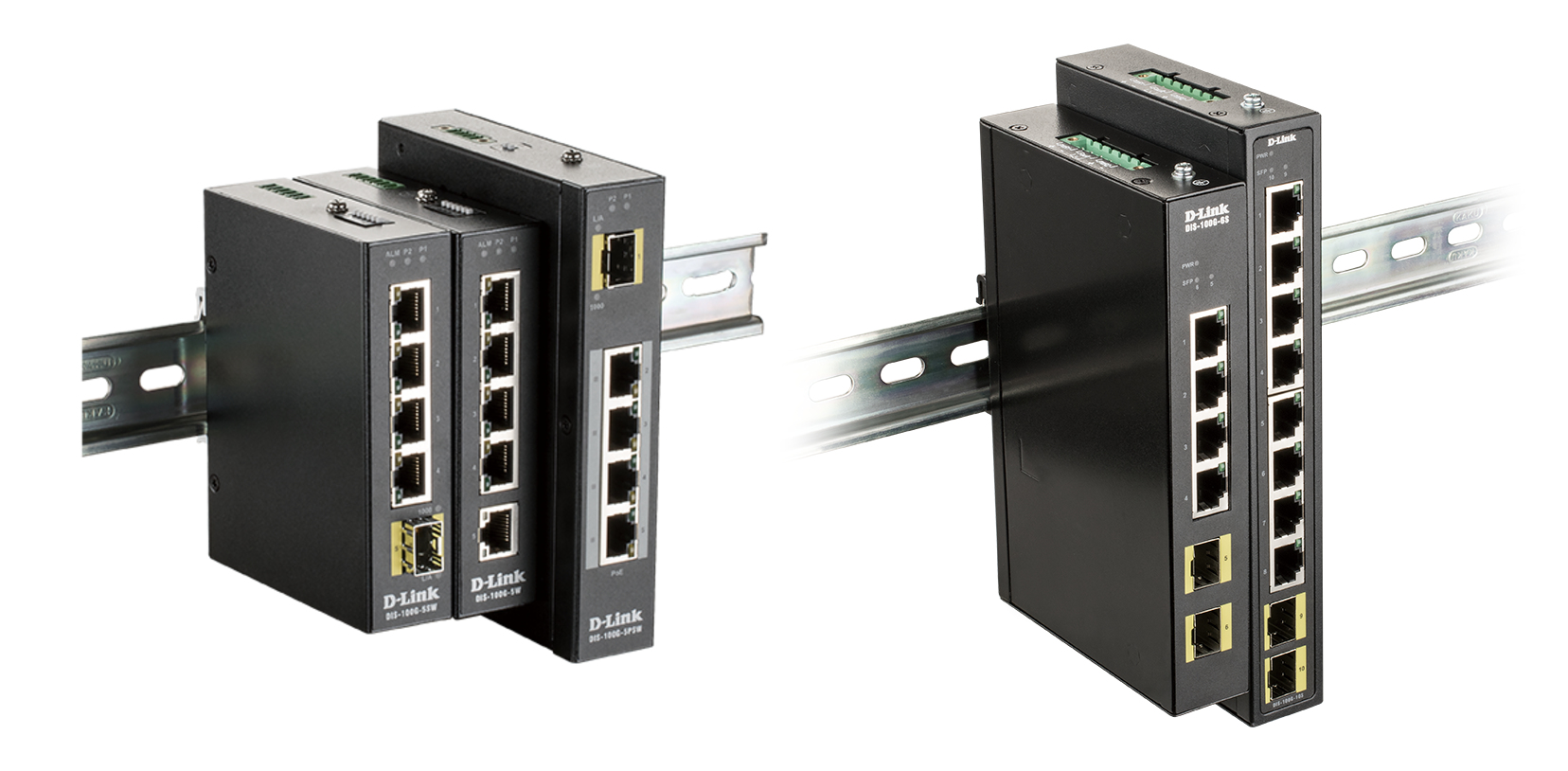 D-Link DIS-100G-10S - Teollisuuden hallitsematon Gigabit Ethernet -kytkin, Musta