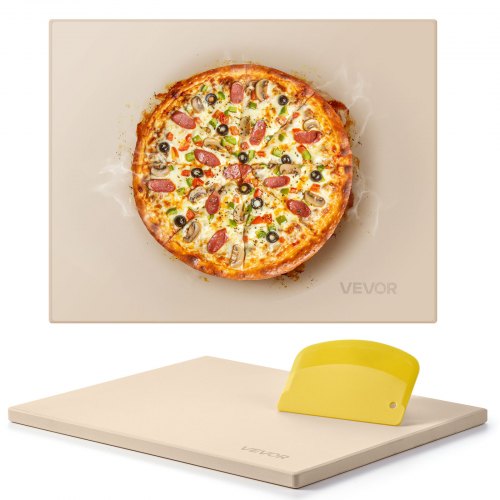 VEVOR Pizza Stone, 38 x 30 cm Rectangular Cordierite Pizza Stone, Extra Large Baking-Stone with Scraper, 15 mm Thick Heat-Resistant Cordierite, for Kitchen Oven, Baking Bread & Pizzas, BBQ Grilling