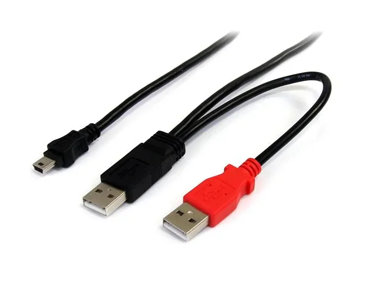 StarTech USB-A – Mini USB -Y-kaapeli, 1,8 m, musta/punainen