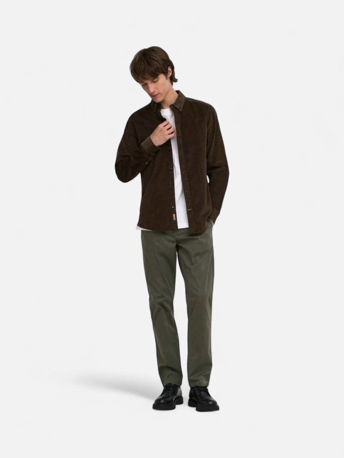 Only and Sons miesten kauluspaita Michael 18w Reg Cord Stretch Ls, Demitasse