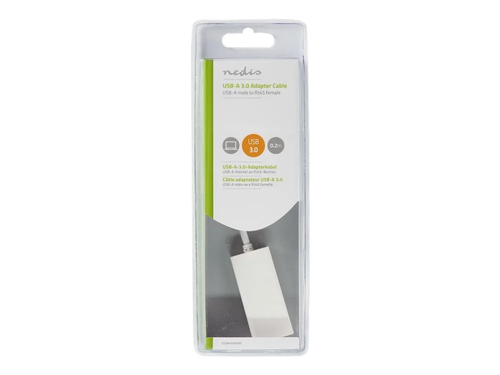 Nedis CCGB61950WT02, USB A-tyyppi, RJ-45, Mies, Valkoinen, 0,2 m, Uros