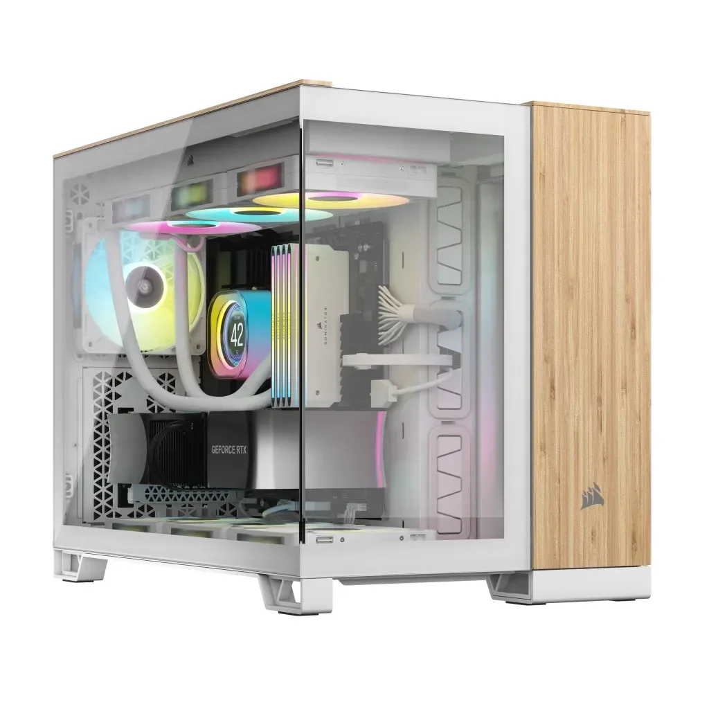 CORSAIR 2500X -micro-ATX-kotelo ikkunalla, valkoinen/bambupuu