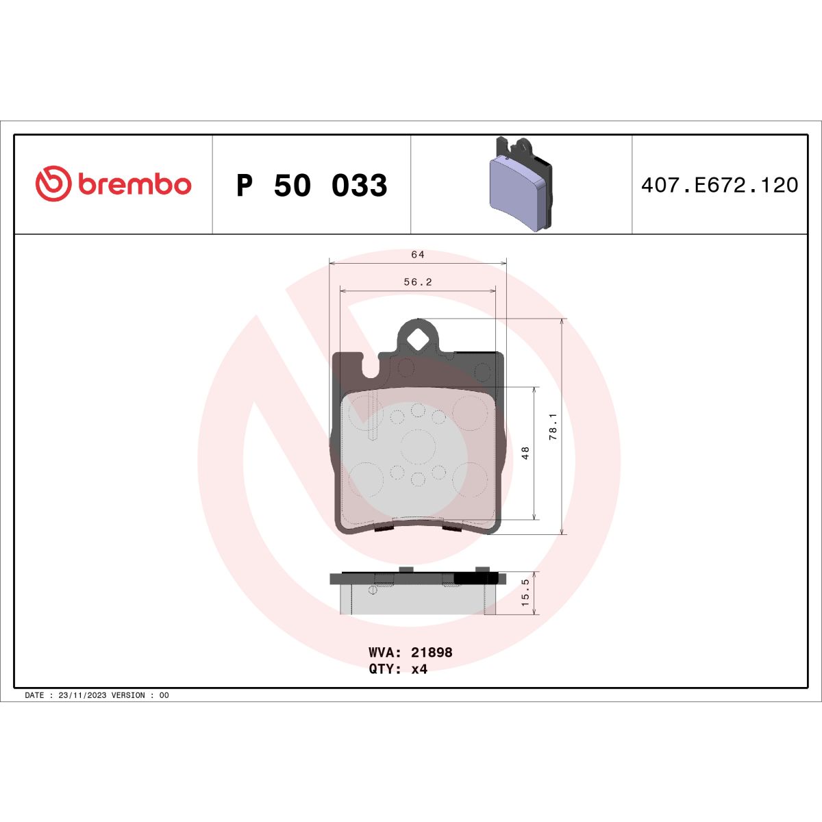 Jarrupalat, levyjarru BREMBO P 50 033X