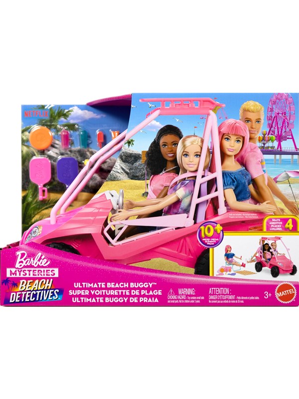 Barbie-nukke, rantakärryt tarvikkeineen, sopii neljälle nukelle