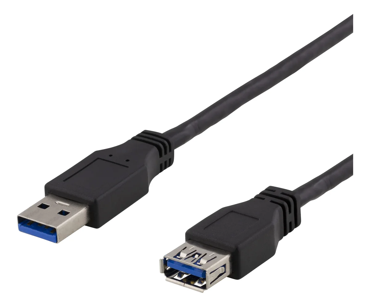 Deltaco USB 3.2 Gen 1 -jatkokaapeli, 1 m, musta