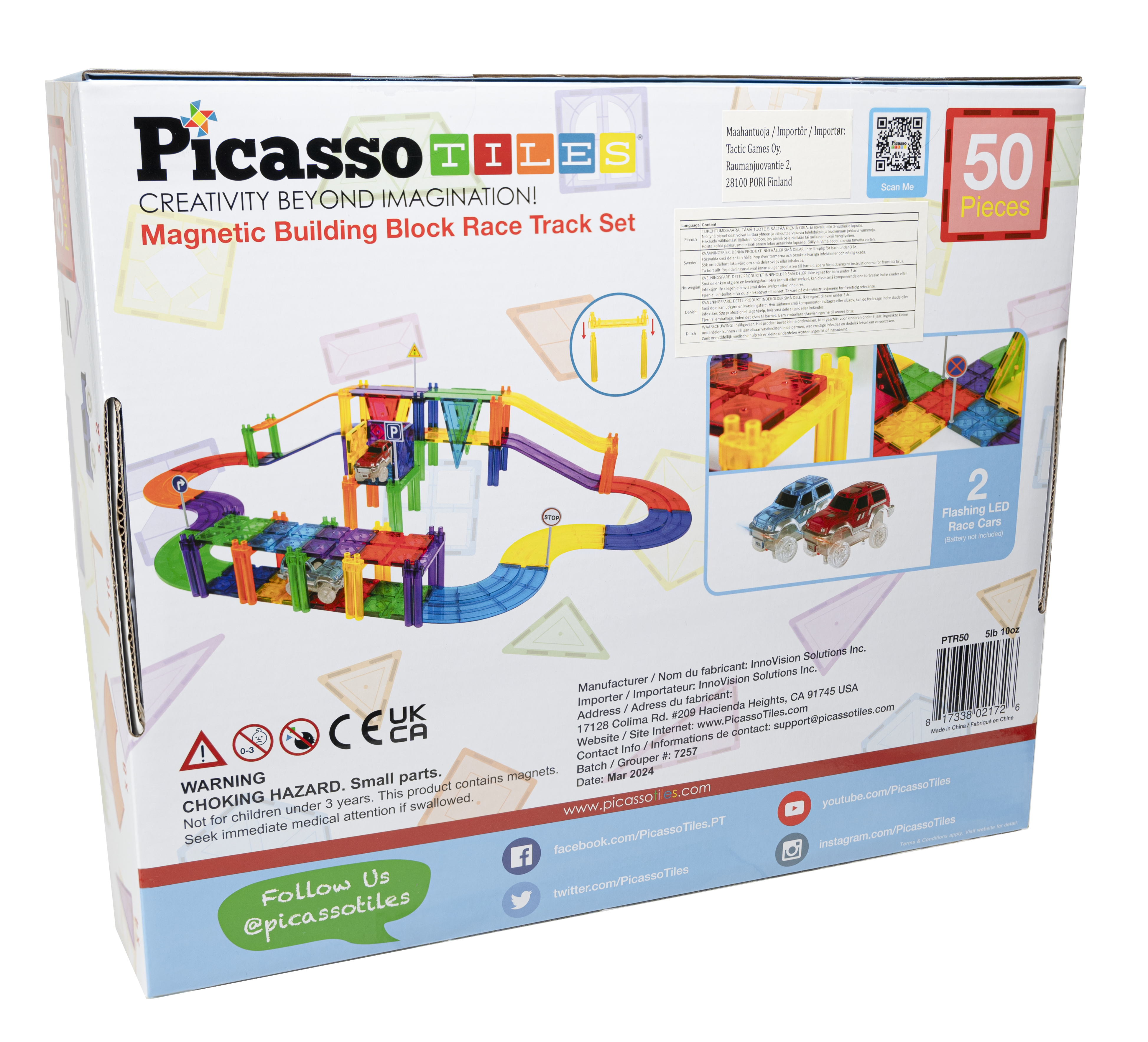 PicassoTiles 50-osainen Magneettinen Kilparata Rakennuspalikat