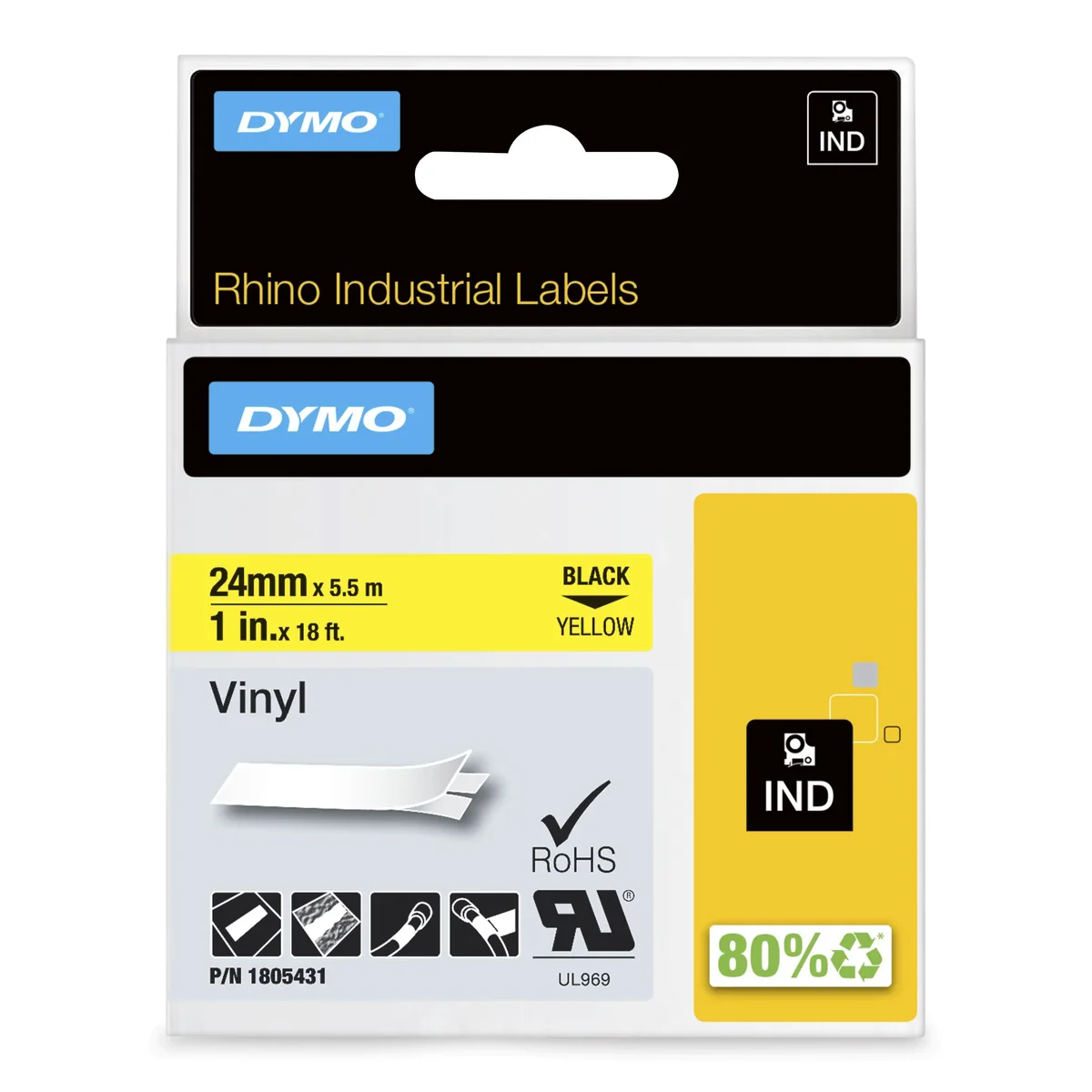 Dymo Tape Rhinopro Pysyvä Vinyyli 24mm Musta/keltainen