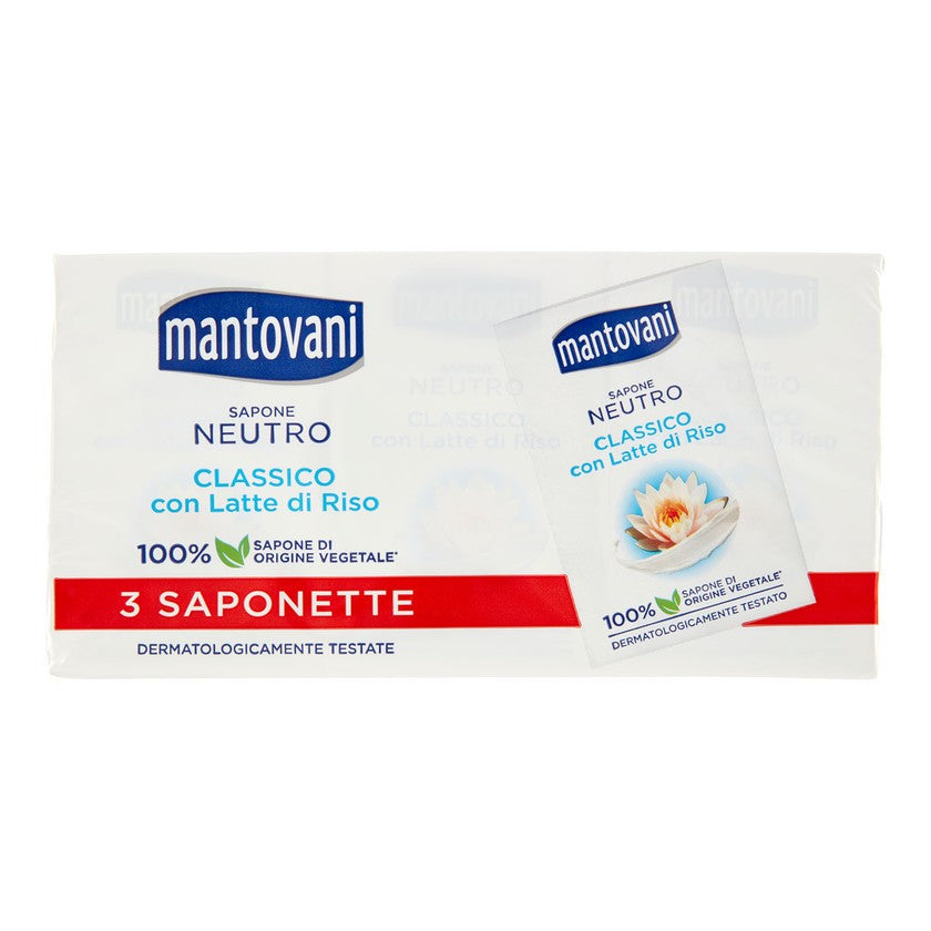 Mantovani Klassinen neutraali saippua riisimaidolla 3 kappaletta 90 grammaa