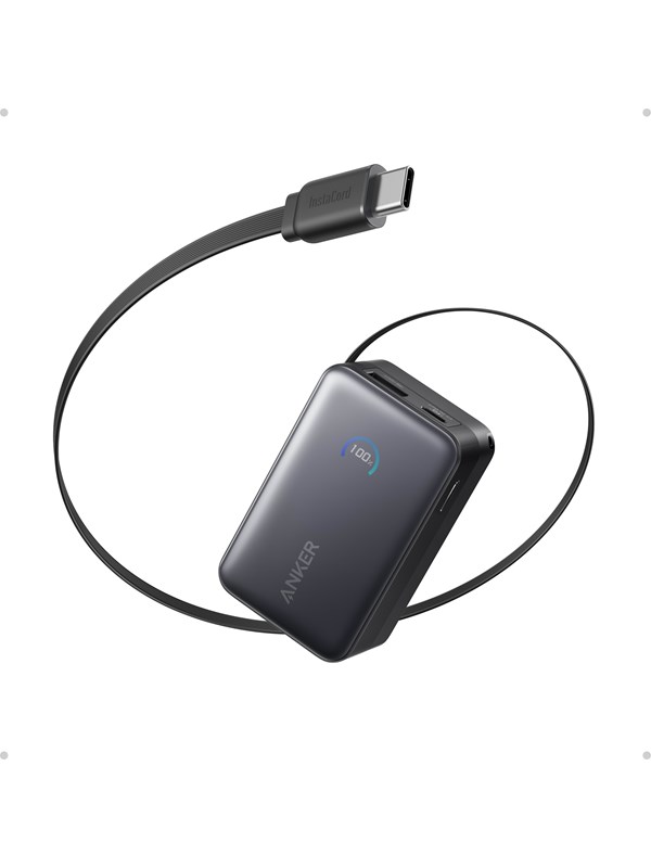 Anker Nano Power Bank (10K 45W Built-In Retractable USB-C Cable) - Black - 10000 mAh