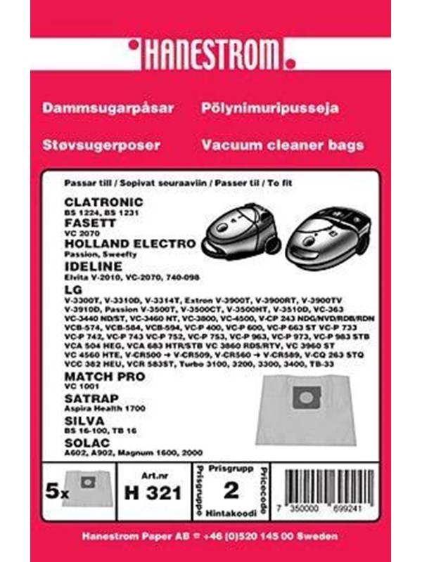 Premium Pölypussit, mikrokuitu, 5kpl. + moottorisuodattimen DU12109 Vastaa: N/A