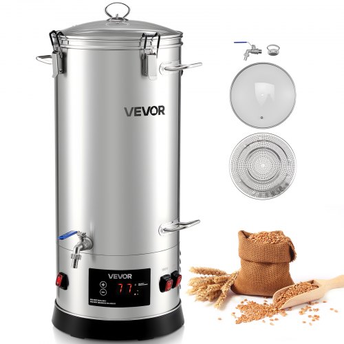 VEVOR Electric Brewing System, 8 Gal/30L Brewing Pot Home Beer Brewer, 304 Stainless Steel Body, Mash Boil Device with Integrated Inner Barrel & Reinforced Handle, 25-100°C Temp