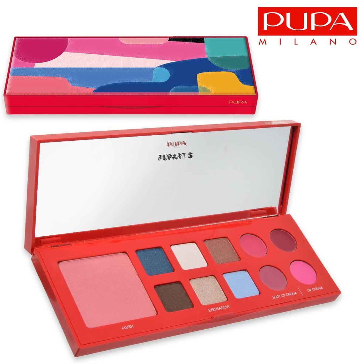Pupa Pupart S 002 Palette Punainen meikki kasvoille, silmille ja huulille