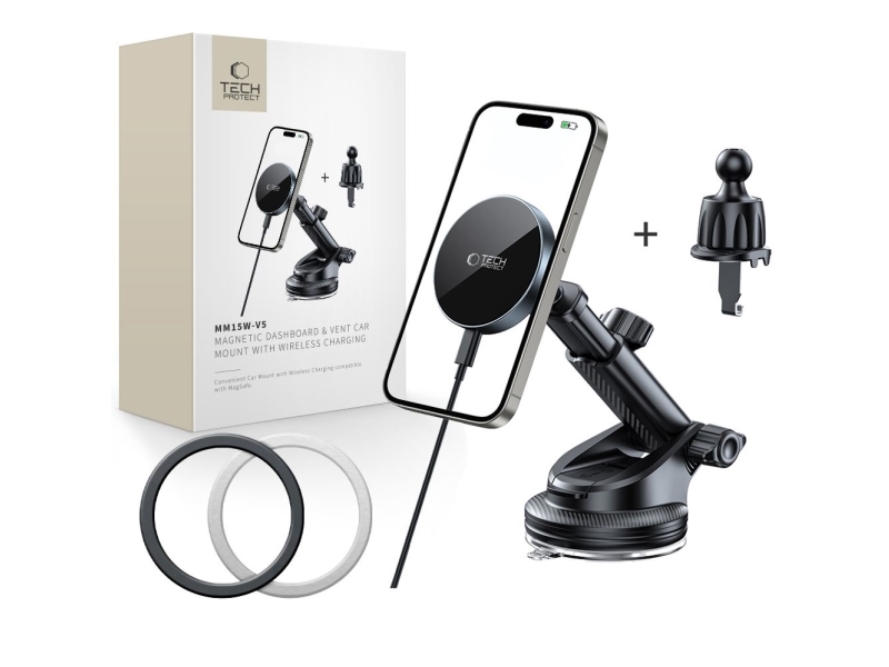 Tech-Protect mm15W-V5 Magnetic MagSafe Car Mount for Cockpit / Windshield / Air Vent - Black