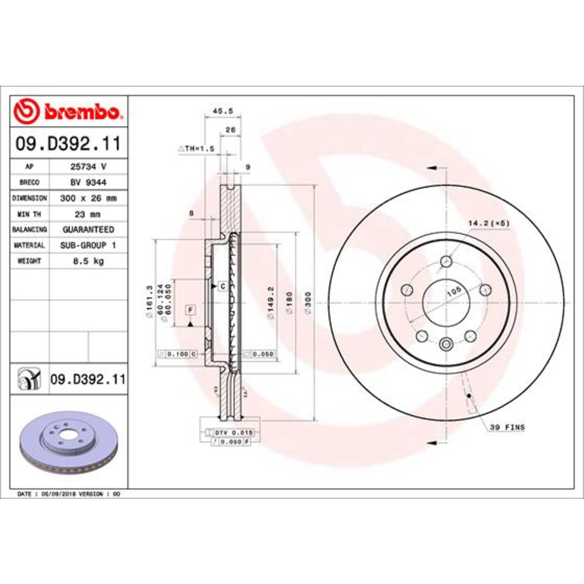 Jarrulevy BREMBO 09.D392.11