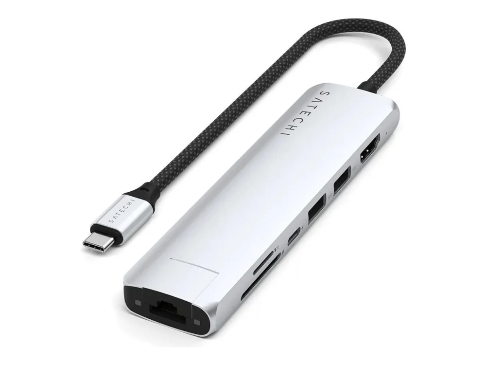 Satechi 7-in-1 USB-C Slim Multiport Adapter with Ethernet - Silver