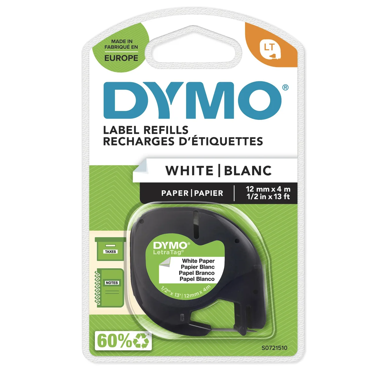 Dymo Tape Letratag 12mm Paperi Musta/valkoinen
