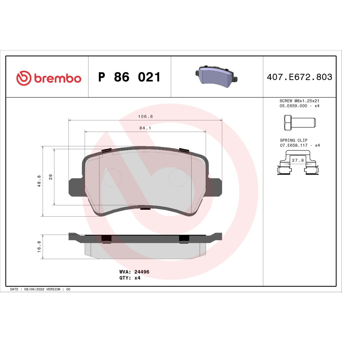 Jarrupalat, levyjarru BREMBO P 86 021X