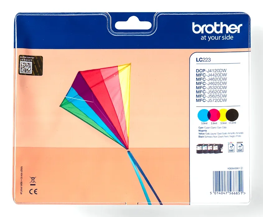 Brother LC-223VALBP, Musta, Syaani, Magenta, Keltainen, 4 kpl, 550 sivua, 550 sivua, Monipakkaus