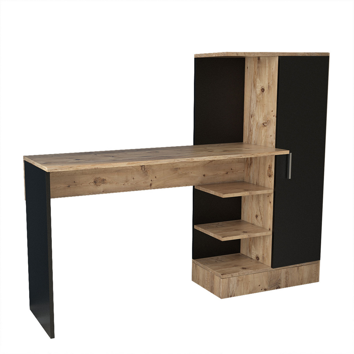 Norda Design moderni opiskelupöytä, Atlantic-mänty ja musta, 152,3 x 120 x 40 cm | 100 % melamiinipinnoitettu, 18 mm paksu