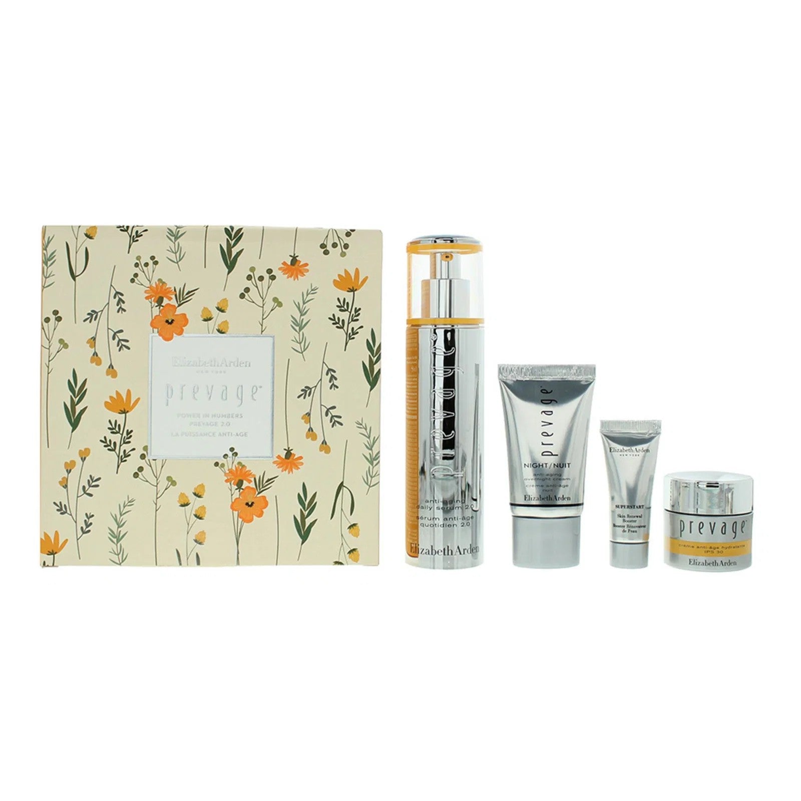 Setti Elizabeth Arden: Prevage kasvovoide SPF 30 15 ml + Prevage 2.0 anti-age-seerumi Anti + Superstart -seerumi 5 ml + Prevage - päivävoide Anti SPF