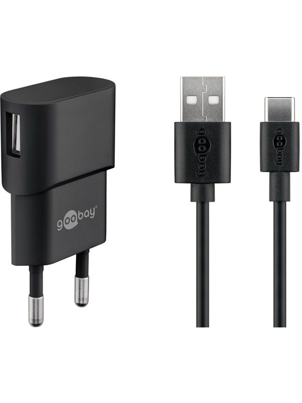 Goobay USB-CTM Dual laddningssats (5 W) Strömförsörjning med USB-CTM-kabel 1 m (svart)