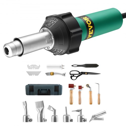 VEVOR Hot Air Plastic Welder, 1600W Hot Air Torch Pistol, 122-1112°F PVC TPO Vinyl Heat Gun Welding Torch, Plastic Roofing Welding Kit with 17 Accessories- Toolbox, Nozzle, Roller, Blades for PP/PE/PVC