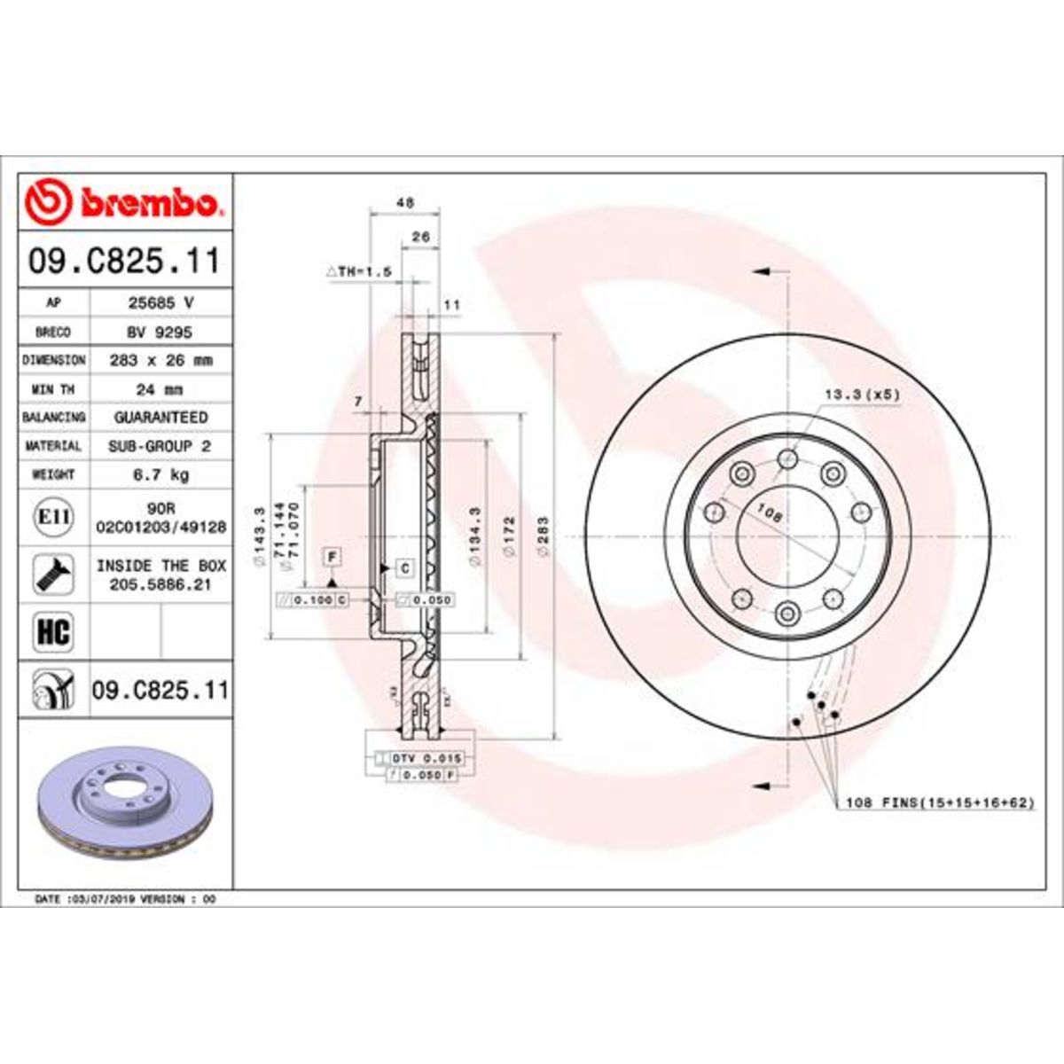 Jarrulevy BREMBO 09.C825.11