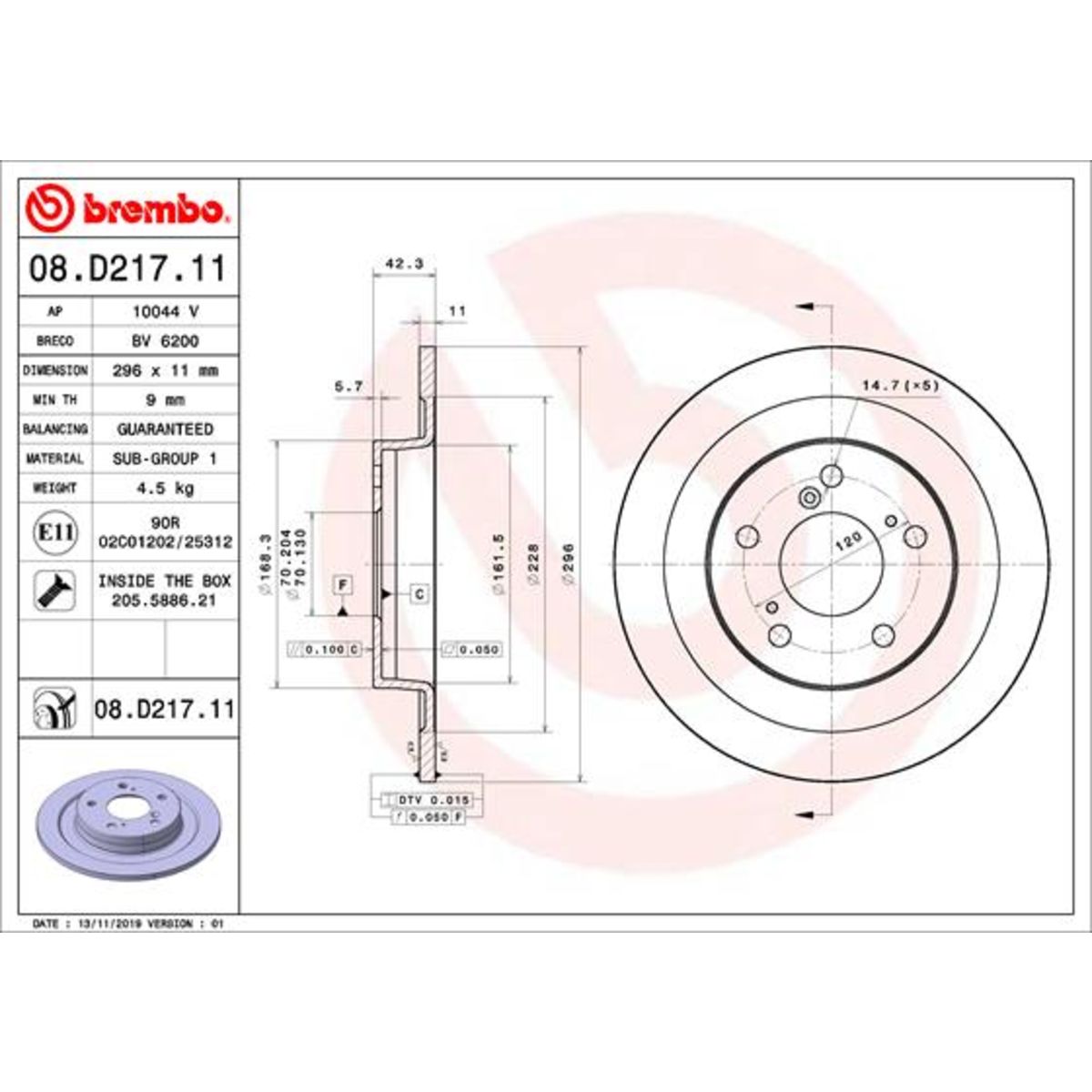 Jarrulevy BREMBO 08.D217.11