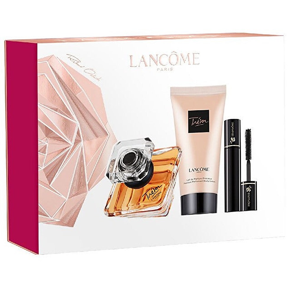 Lancome Tresor -lahjapakkaus: eau de parfum 30 ml, vartalovoide 50 ml ja Hypnose-ripsiväri 2 ml